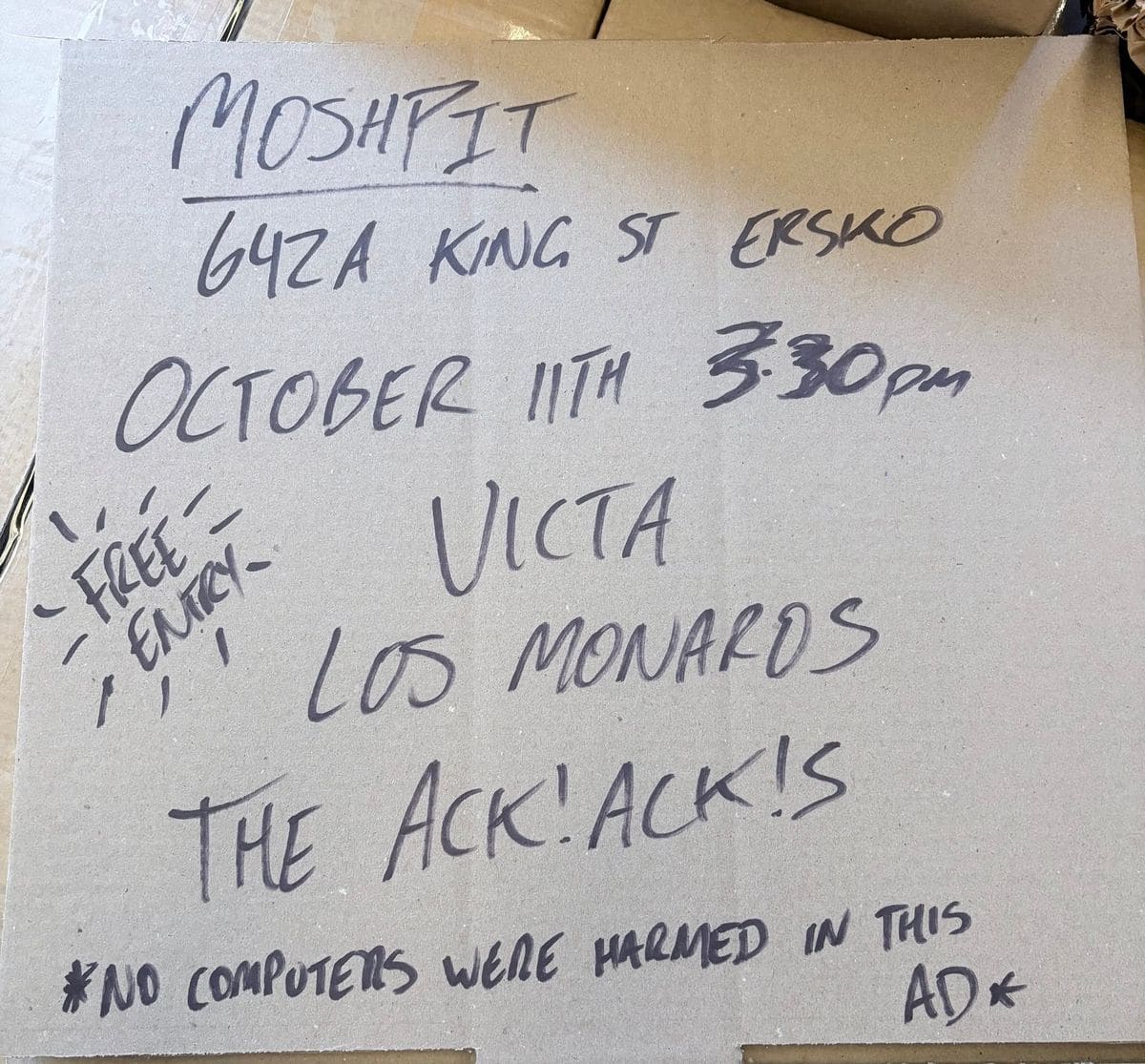 The Ack!Ack!s + Los Monaros + Victa. LIVE!